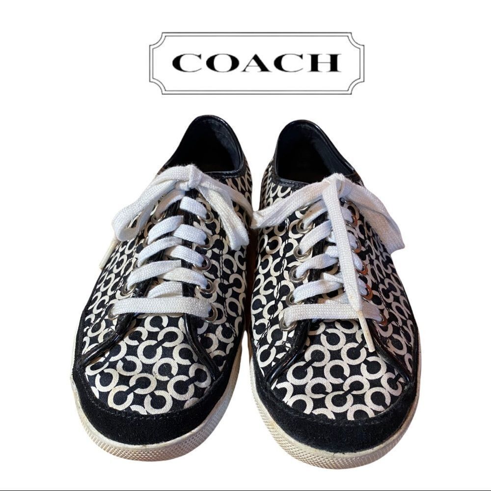 Coach "Edith" Black & Ivory Signature C Lace Up Shoes Sneakers 6.5